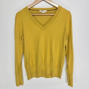 Boden Sweater Womens M Mustard Yellow V-Neck Button Cuff Long Sleeve Pullover